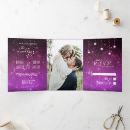 Celestial Love Geschreven in Stars Photo Wedding Drieluik Uitnodiging