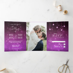 Celestial Love Geschreven in Stars Photo Wedding Drieluik Uitnodiging