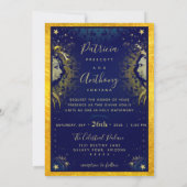 Celestial Love Navy & Gold Wedding Invitation Kaart (Achterkant)