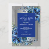 Celestial Love Silver, Blue Elegance Save The Date Kaart (Voorkant)