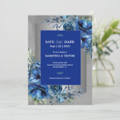 Celestial Love Silver, Blue Elegance Save The Date Kaart (Staand voorkant)