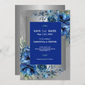 Celestial Love Silver, Blue Elegance Save The Date Kaart (Voorkant / Achterkant)