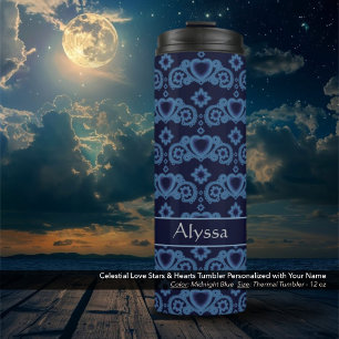 Celestial Love Stars Harten Donkerblauw Thermosbeker
