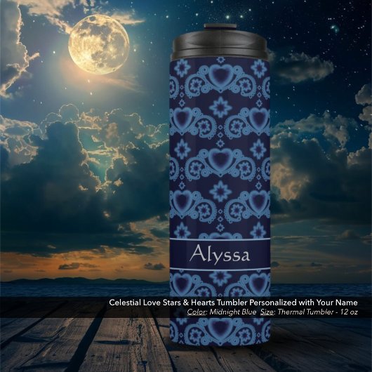 Celestial Love Stars Harten Donkerblauw Thermosbeker