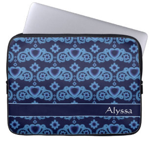 Celestial Love Stars Hearts Donkerblauw Patroon Na Laptop Sleeve
