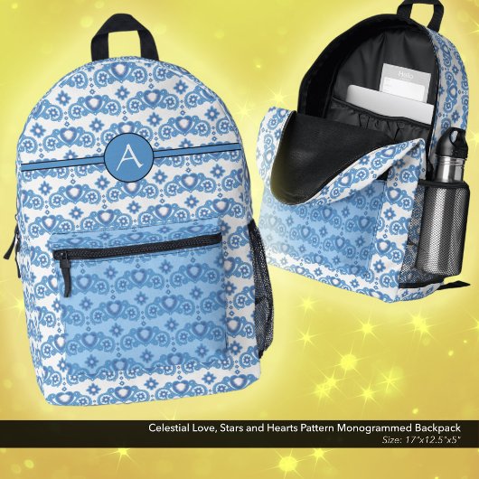 Celestial Love Stars Hearts Patroon Monogrammed Bedrukte Rugzak