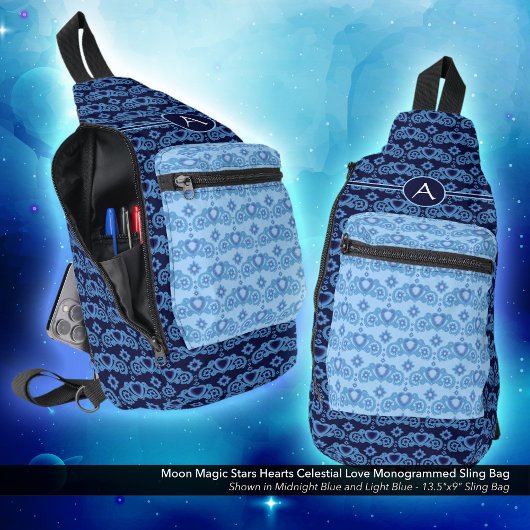 Celestial Love Stars Hearts Patroon Monogrammed Sling Bag