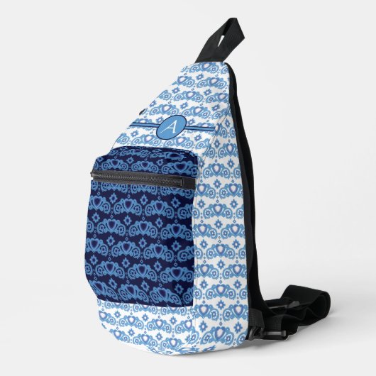 Celestial Love Stars Hearts Patroon Monogrammed Sling Bag (Rechterhoek)