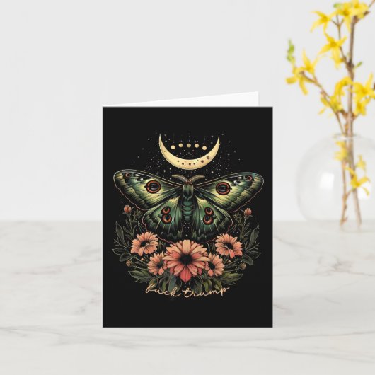 Celestial Luna Moth Subtle Anti Trump Kaart (Gele Bloem)