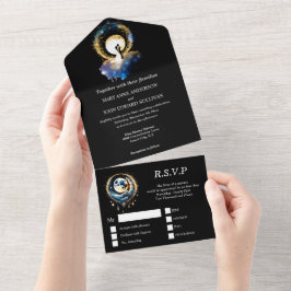 Celestial maan bruids paar silhouet ster all in one uitnodiging