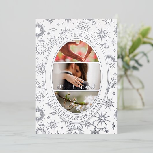 Celestial Maan Bruiloft Aankondiging Save the Date (Staand Voorkant)