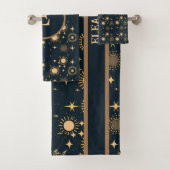 Celestial Maan en Zon Goud en Blauw Gepersonalisee Bad Handdoek (Insitu)
