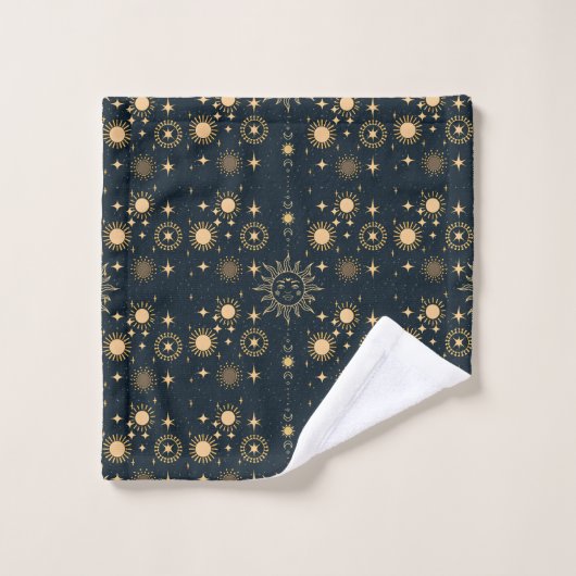 Celestial Maan en Zon Goud en Blauw Gepersonalisee Bad Handdoek (Wasdoekje)