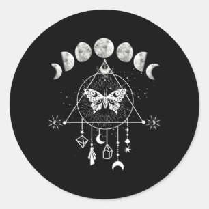 Celestial Maan Fase Moth Kristallen Sterren Ronde Sticker