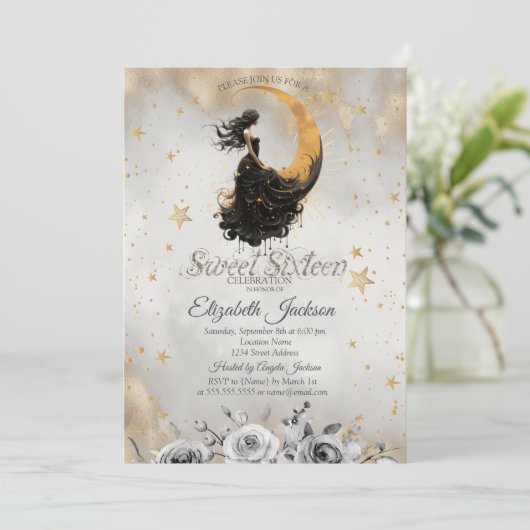 Celestial Maan Meisje Bloemen Sterren Zoet 16 Kaart (Staand voorkant)