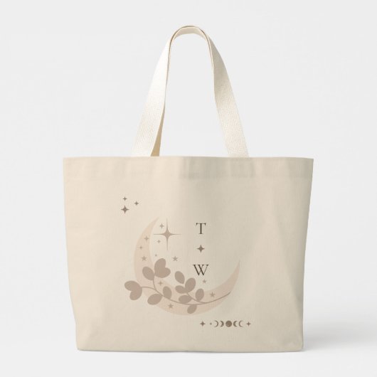 Celestial Maan Star Monogram Boho Bruidsmeisje Grote Tote Bag (Achterkant)