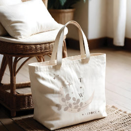 Celestial Maan Star Monogram Boho Bruidsmeisje Grote Tote Bag