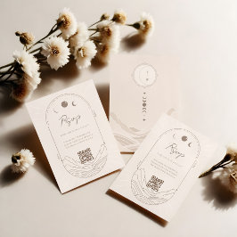 Celestial Maan Ster Holistisch Monogram QR Code RS RSVP Kaartje