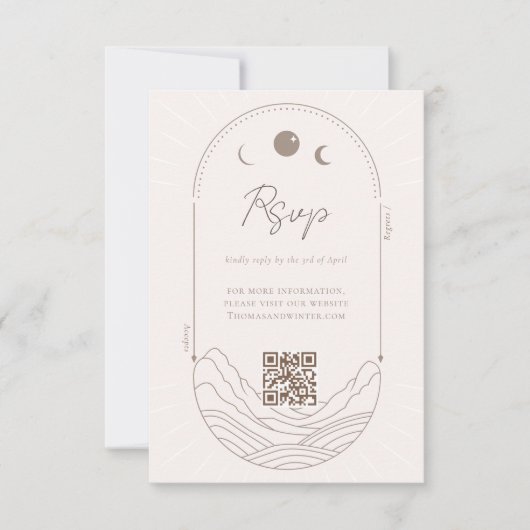 Celestial Maan Ster Holistisch Monogram QR Code RS RSVP Kaartje (Voorkant)