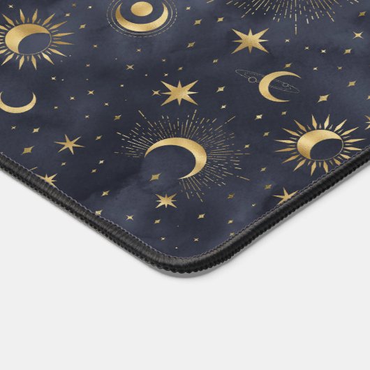 Celestial Maan Sterren Blauw en Goud Monogram Naam Bureaumat (Hoek)
