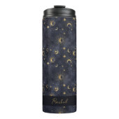Celestial Maan Sterren Blauw en Goud Monogram Naam Thermosbeker (Voorkant)