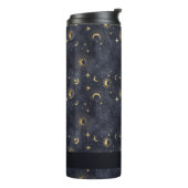Celestial Maan Sterren Blauw en Goud Monogram Naam Thermosbeker (Gedraaid links)