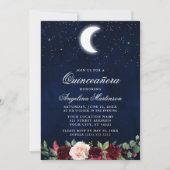 Celestial Maan Sterren Bloemen Quinceanera Kaart (Voorkant)