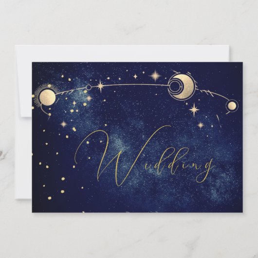 Celestial maan sterren elegante foto bruiloft save the date (Achterkant)