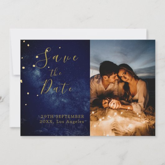 Celestial maan sterren elegante foto bruiloft save the date (Voorkant)