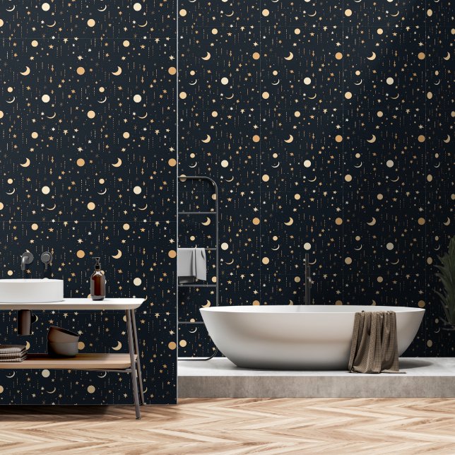 Celestial Maan Sterren Luxe Behang (Badkamer)