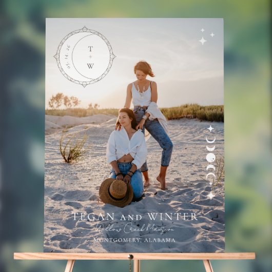 Celestial Maan Sterren Monogram Welkom Bruiloft Acryl Bord (Neutraal)