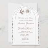 Celestial Maan & Zon Monogram Crest RSVP QR Code Kaart (Voorkant)