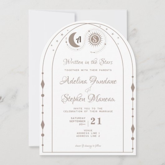 Celestial Maan & Zon Monogram Crest RSVP QR Code Kaart (Voorkant)