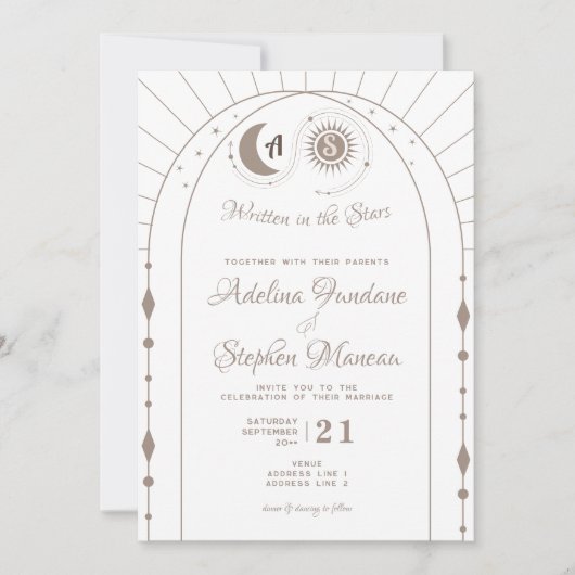 Celestial Maan & Zon Monogram Crest RSVP QR Code Kaart (Voorkant)