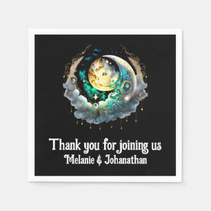 Celestial maan zwart groene sterrennacht servet