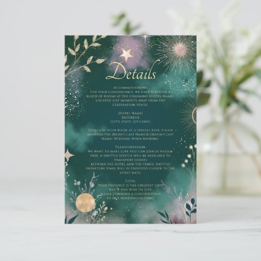 Celestial Magic Moon & Stars Emerald Details Informatiekaartje (Staand voorkant)