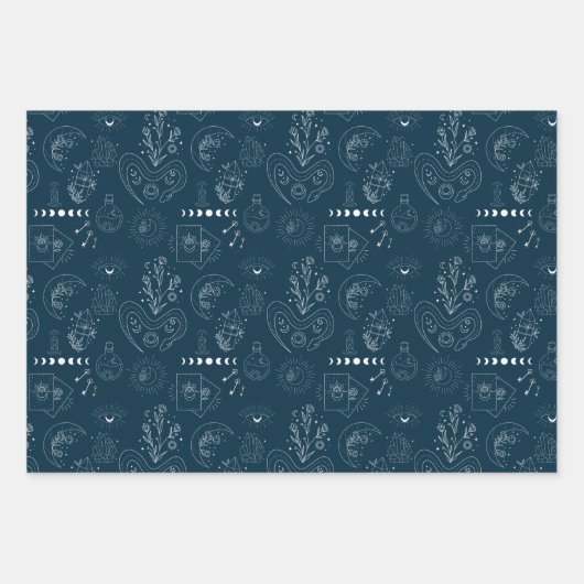 Celestial Magic Witchy Goud Grijs & Blauw Inpakpapier Vel (Voorkant 3)