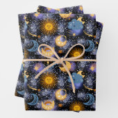 Celestial Magical Pattern Moon Stars Sun Black Sky Inpakpapier Vel (In situ)