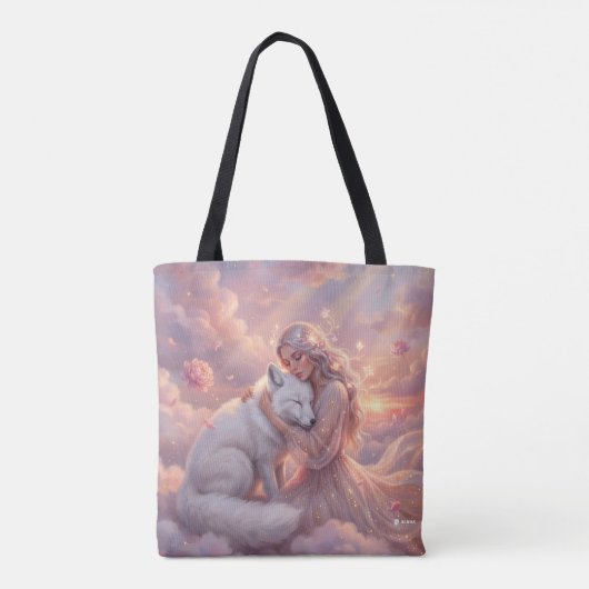 Celestial Maiden White Fox Fantasy Tote Bag (Achterkant)
