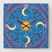 Celestial Mandala Clock Vierkante Klok (Voorkant)