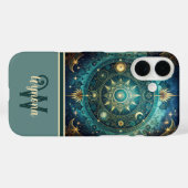 Celestial Mandala Moon Galaxy Blauwgroen Gold Mono Case-Mate iPhone Case (Achterkant (horizontaal))