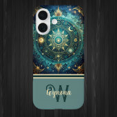 Celestial Mandala Moon Galaxy Blauwgroen Gold Mono Case-Mate iPhone Case