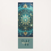 Celestial Mandala Moon Galaxy Blauwgroen Gold Mono Yogamat (Voorkant)