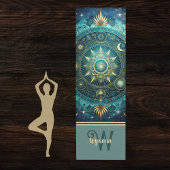 Celestial Mandala Moon Galaxy Blauwgroen Gold Mono Yogamat