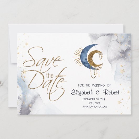 Celestial manen, sterren plat opslaan de datum Kaa Save The Date (Voorkant)