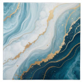 Celestial Marble – Blauw, Wit & Goud Luxe Tegeltje (Voorkant)