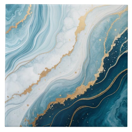 Celestial Marble – Blauw, Wit & Goud Luxe Tegeltje (Voorkant)