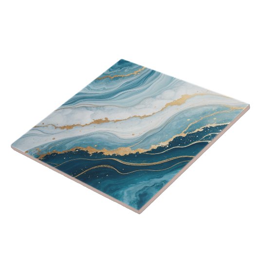 Celestial Marble – Blauw, Wit & Goud Luxe Tegeltje (Zijkant)