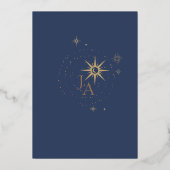 Celestial Marine Blauwe Sterren en Gouden Bruiloft Folie Uitnodiging (Achterkant)