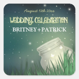 Celestial Mason Jar Firefly Bruiloft gunsten Seals Vierkante Sticker
